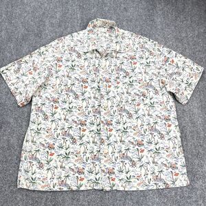 J Crew Hawaiian Oarsman Shirt Mens Large Vintage Retro Palm Trees Huts Cotton